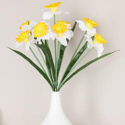 White with Yellow Cup Artificial Daffodil Bush