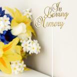 "In Loving Memory" White Plastic with Gold Trim Sympathy Picks