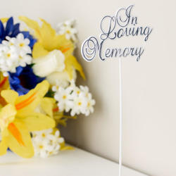 "In Loving Memory" White Plastic with Silver Trim Sympathy Picks