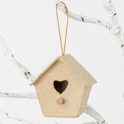 Tiny Heart Shaped Paper Mache Birdhouse Ornament