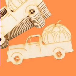 Unfinished Wooden Truck With Pumpkins Cutouts