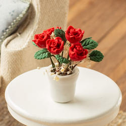 Dollhouse Miniature Red Roses Flower Arrangement