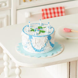 Dollhouse Miniature Blue and White Birthday Cake