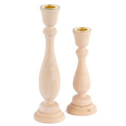 Unfinished Wood Candle Sticks with Brass Inserts