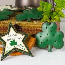 Rustic "Irish Blessings" Star and Tin Punched Shamrock Ornaments
