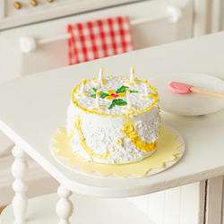 Dollhouse Miniature Yellow and White Birthday Cake