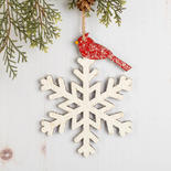 Winter White Snowflake with Red Cardinal Ornament