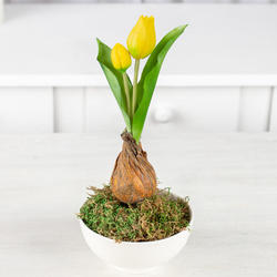 Artificial Yellow Tulip Spray With Bulb