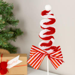 Red and White Christmas Chenille Ribbon Candy Pick