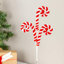Red and White Candy Canes Christmas Pick with Clip