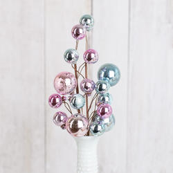 Metallic Light Blue and Lavender Pink Round Ornament Balls Stems