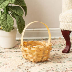 Dollhouse Miniature Wicker Basket with Handle
