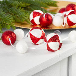 Red and White Glitter Ornament Balls Garland