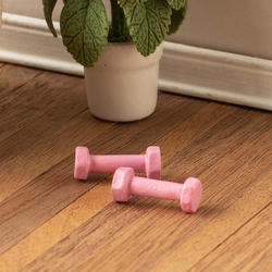 Dollhouse Miniature Pair of Pink Hand Weight Dumbells