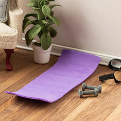 Dollhouse Miniature Purple Yoga Mat and Hand Weights