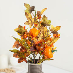 Artificial Fall Leaf Spray with Pumpkins and Berries