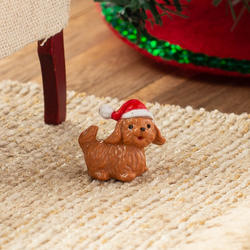 Miniature Dog In Santa Hat Figurine
