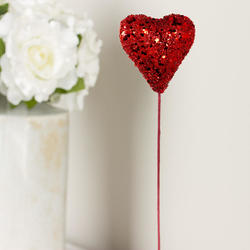 Red Sparkle Heart Floral Pick