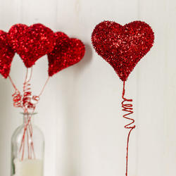 Red Tinsel Foam Valentine's Day Heart Picks