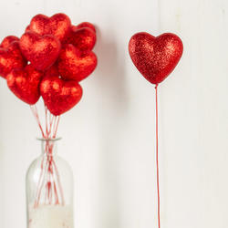Valentine's Day Red Glittered Puffy Heart Picks