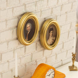 Dollhouse Miniature Gold Oval Frames with Pictures