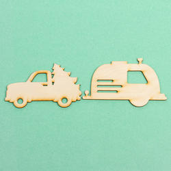 Unfinished Wood Truck with Tree and Camper Cutouts