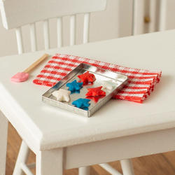 Dollhouse Miniature Red White Blue Cookies On Baking Sheet