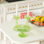 Dollhouse Miniature Green Cake Plate and Candlesticks Set