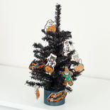 Black Artificial Canadian Pine Tree with Halloween Ornaments