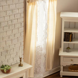 Dollhouse Miniature Champagne and White Lace Curtains