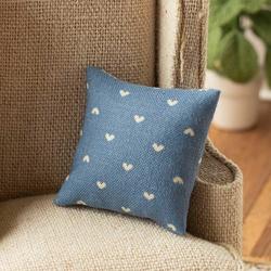 Dollhouse Miniature Blue with Hearts Throw Pillow
