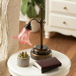 Dollhouse Miniature LED Gold and Pink Tulip Lamp