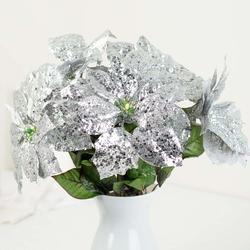 Silver Sparkle Artificial Poinsettia Bush