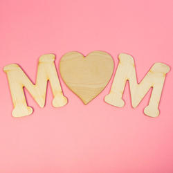 Unfinished Wooden "MOM" with Heart Cutouts