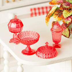 Dollhouse Miniature Cranberry Candy Dishes