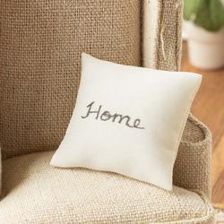 Dollhouse Miniature "Home" White Throw Pillow