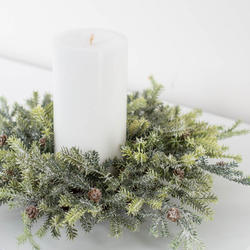 Frosted Artificial Winter Pine Candle Ring