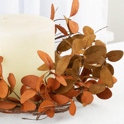Artificial Fall Brown Eucalyptus Leaf Candle Ring