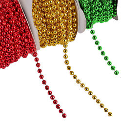 Gold, Green and Red Faux Pearl Bead Garland Set