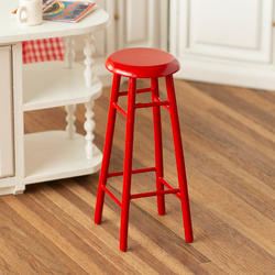 Miniature Round Red Bar Stool Dollhouse Furniture