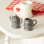 Dollhouse Miniature Pewter Sugar Bowl and Creamer Set