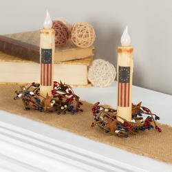 Betsy Ross Flag LED Battery Operated Taper Candles with Rings