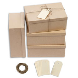 Paper Mache Rectangle Gift Boxes Set with Jute String and Tags