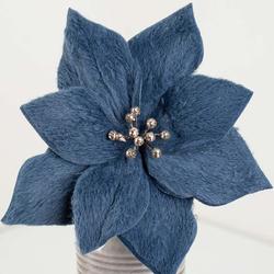 Soft Fuzzy Blue Poinsettia Pick