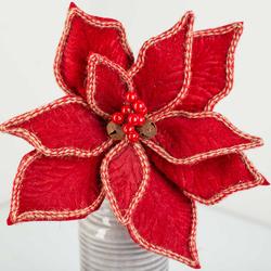 Red Artificial Poinsettia Pick with Bells