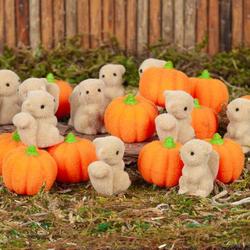 Miniature Flocked Squirrels and Fall Pumpkins