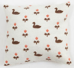 Dollhouse Miniature White Pillow with Brown Ducks