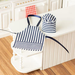 Dollhouse Miniature Striped Chef Hat and Apron Set