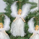 White Victorian Sparkle Feather Angel Ornaments