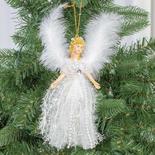 White Victorian Sparkle Feather Angel Ornament